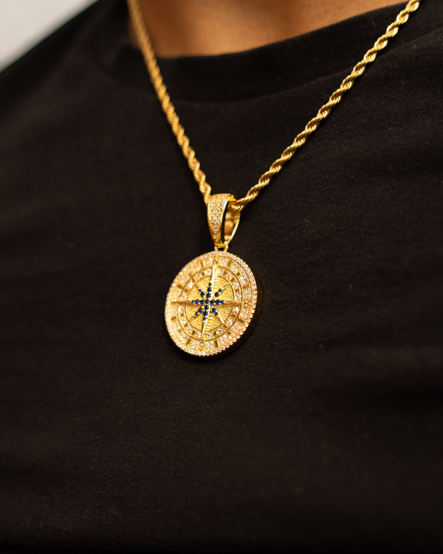 Iced Compass Pendant (Gold)