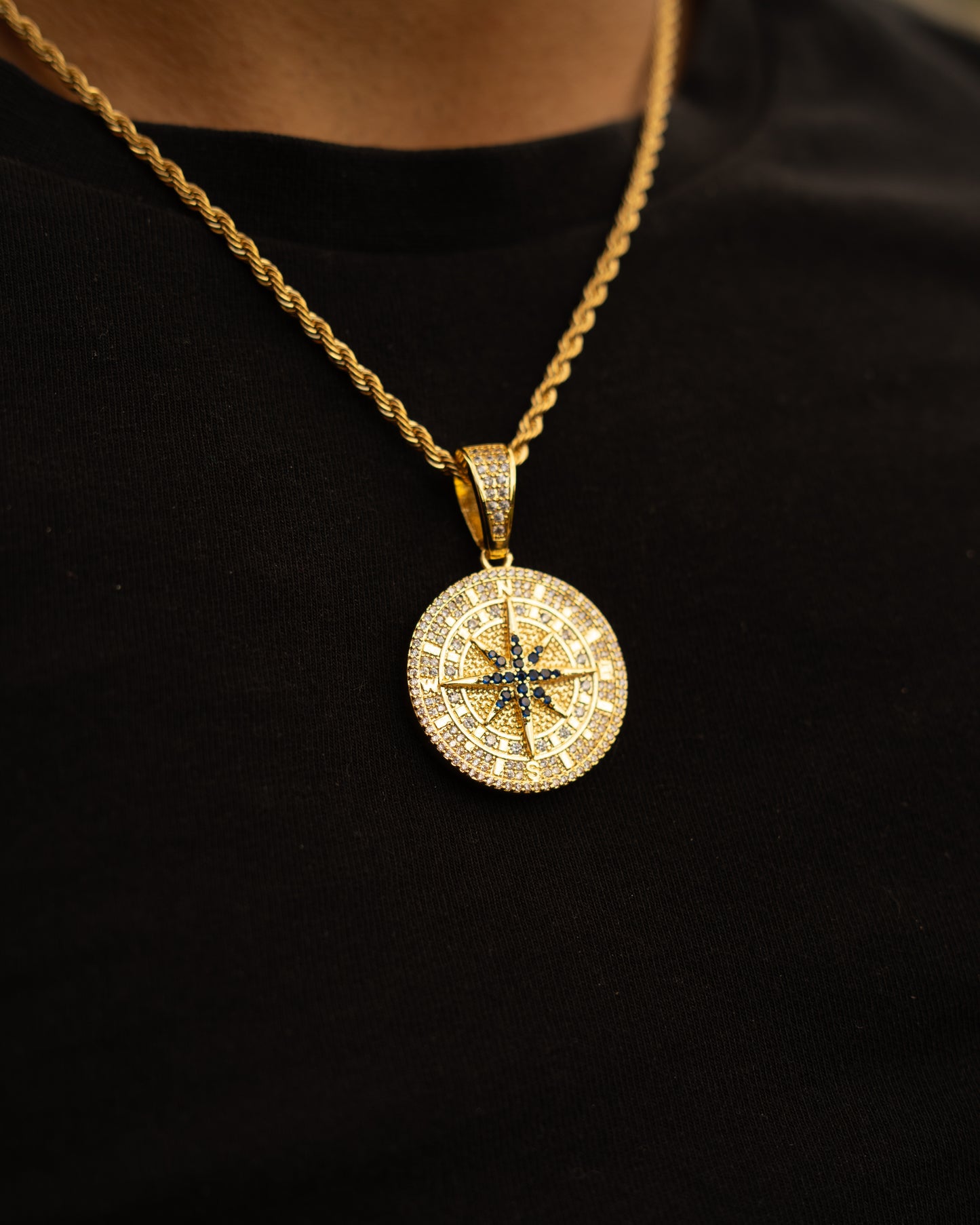 Iced Compass Pendant (Gold)
