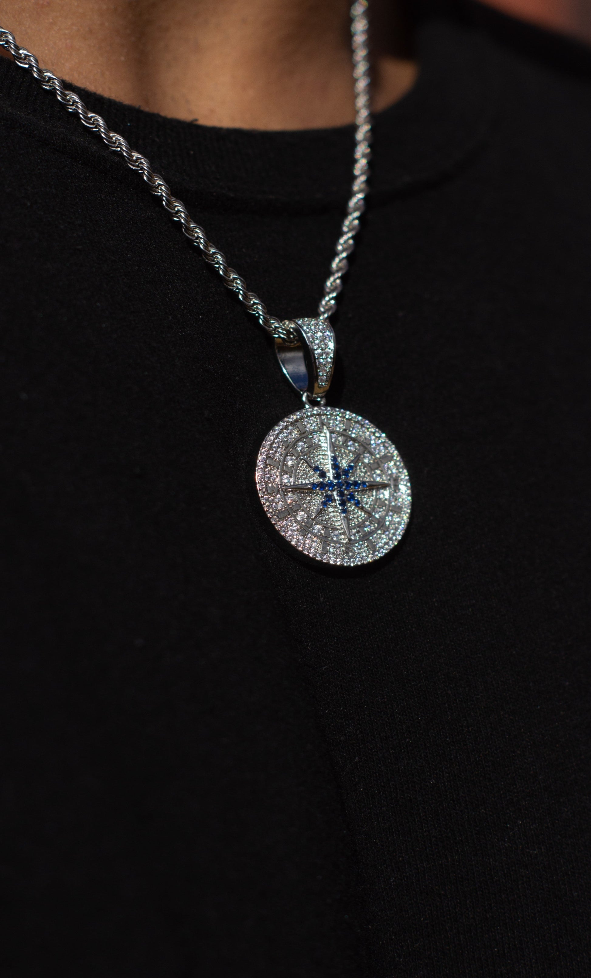 Iced Compass Pendant (Silver)