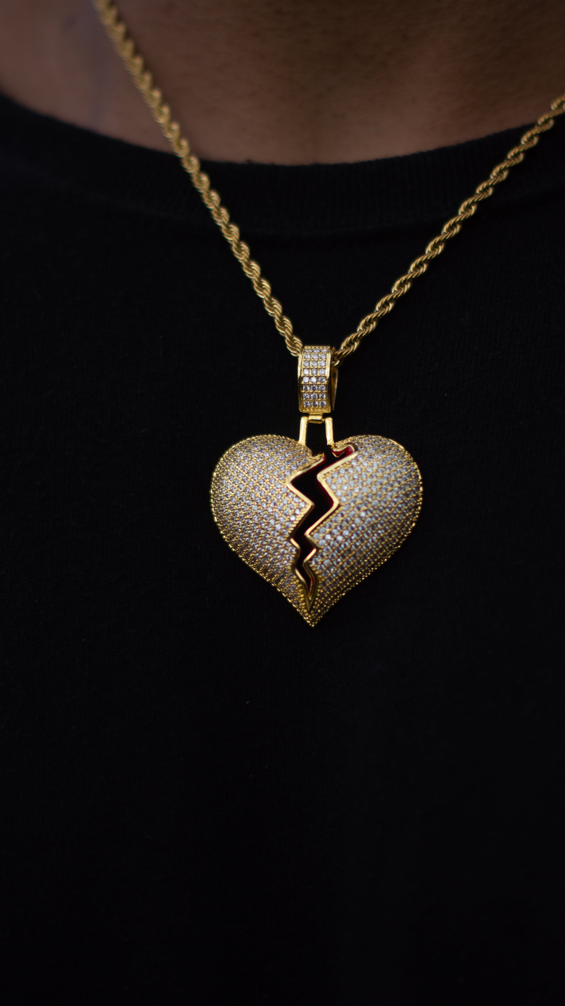 Iced Broken Heart Pendant (Gold)