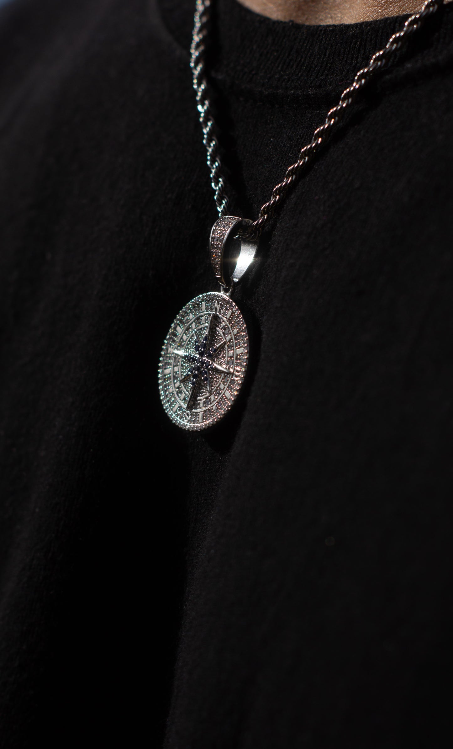 Iced Compass Pendant (Silver)