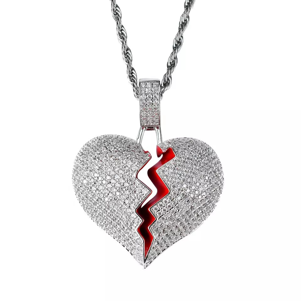 ICED BROKEN HEART (SILVER)