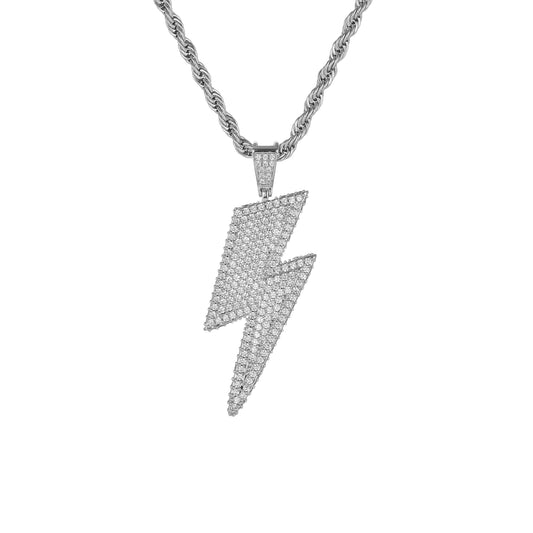 Iced Lightning Pendant (Silver)